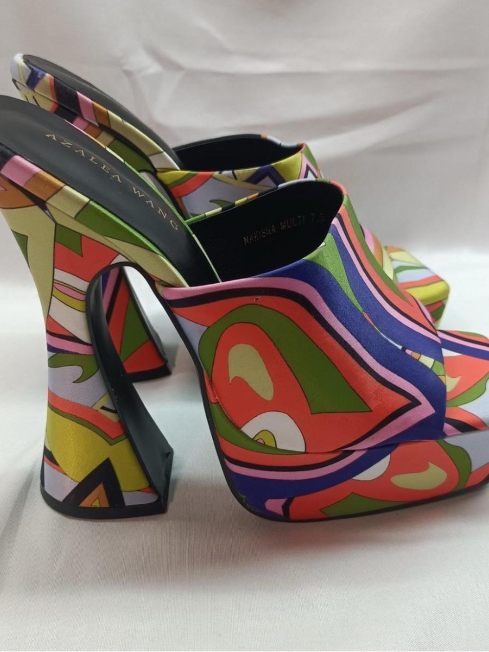 Azalea Wang Multicolor Platform Mule Heels - Green & Pink Accent